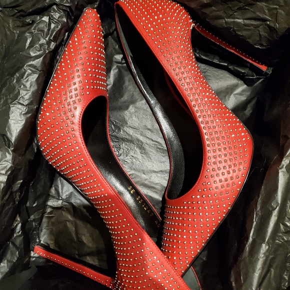 YSL Paris Studded Pointed-Toe Pump, red/Silver - Picture 14 of 16